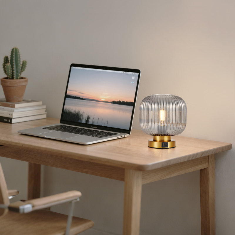 Metal Table Lamp, Gold, Grey