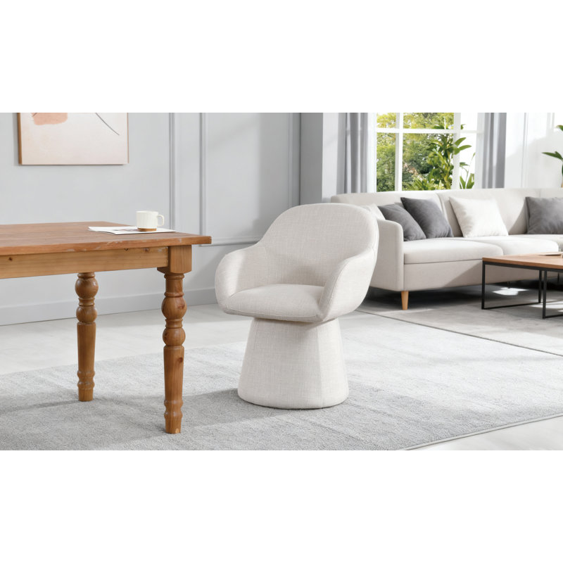 Modern Curved Swivel Linen Upholstered Accent Chair For Living Room Comfort Chair
