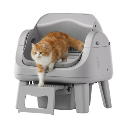 PetPivot AS12 Automatic Cat Litter Box Self-Cleaning with Safety Protection, Liners, Mat and Front Entry Step Included, Steel