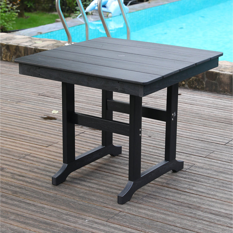 Table de salle à manger pour terrasse avec trou pour parasol, 35,43 po, noir, pour piscine et terrasse