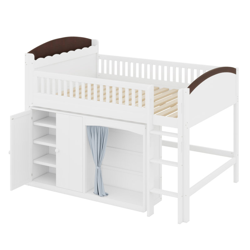 Lit mezzanine avec armoire de rangement et garde-robe, Blanc.