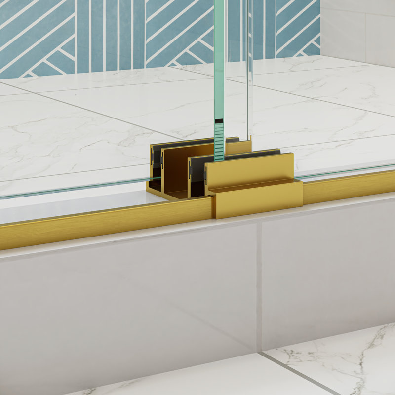  Mara 44 - 48 x 78 "Porte de douche coulissante sans cadre 3/8" en verre trempé transparent, Or satiné