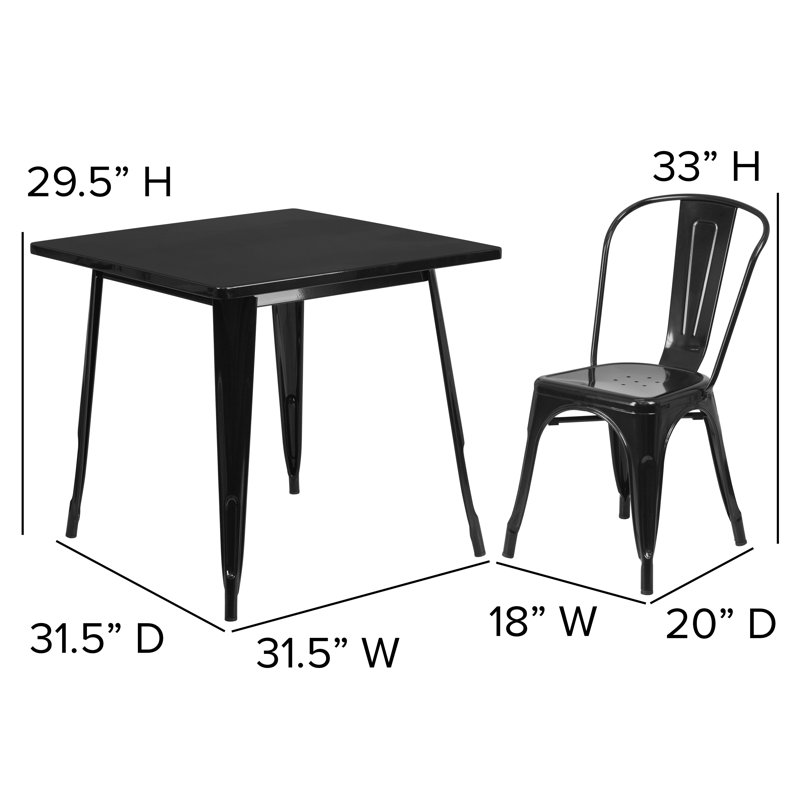 Metal Indoor-Outdoor Table Set, Black, 5, 29.5"H x 31.5"W x 63"D