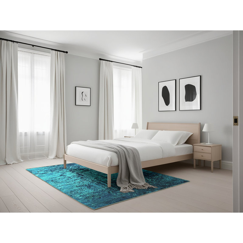 Tapis bleu / bleu sarcelle, Rectangle 5 pi x 7 pi