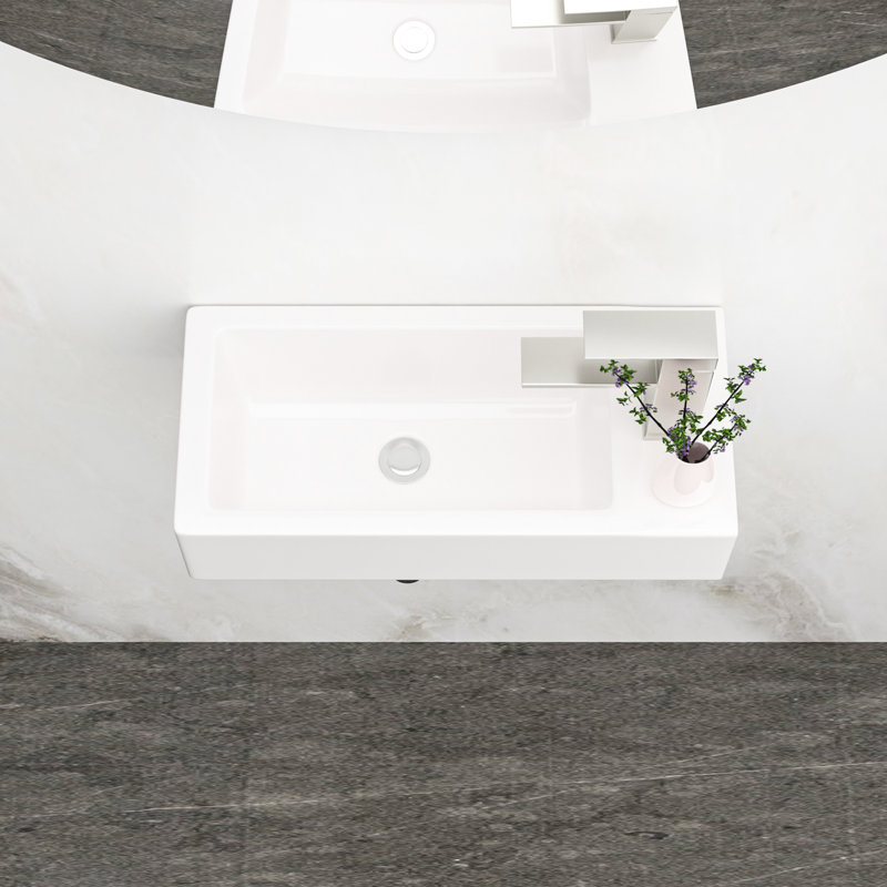 Lavabo de salle de bain rectangulaire blanc en céramique - fixation murale, 14,49 x 7,44 pouces, teinté, trou de robinet disponible
