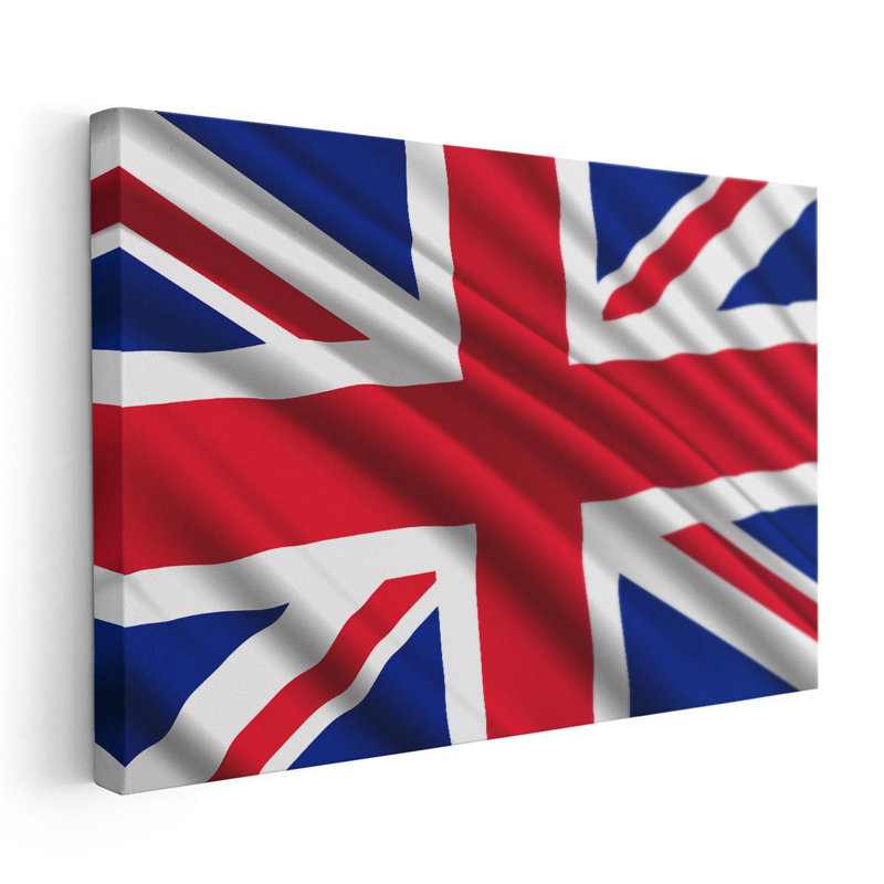 Drapeau du Royaume-Uni flottant - reproduction d'art sur toile, H 24 po x l 36 po