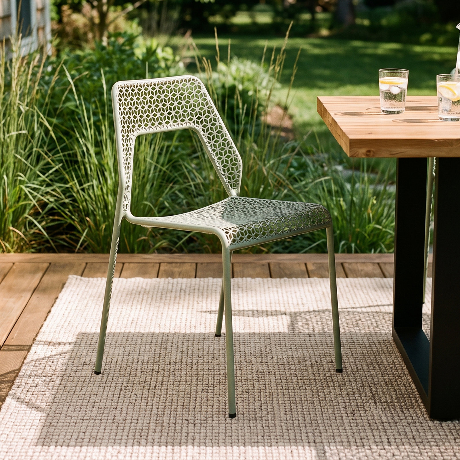 Hot Mesh Stackable Patio Side Chair, Gray Green