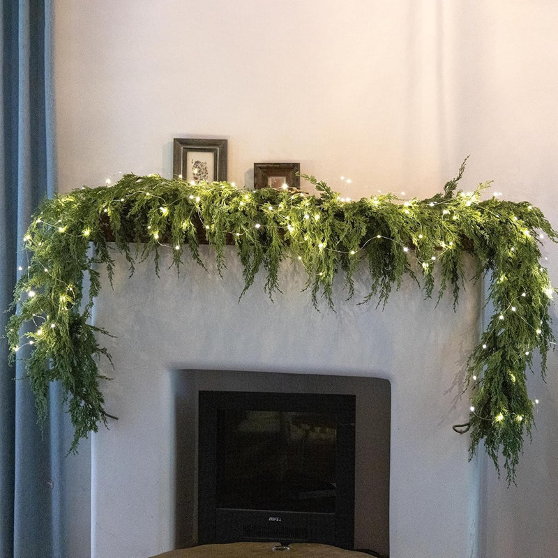 Guirlande lumineuse de Noël - vert - verdure de pin cèdre 6 pi avec lumières DEL pour décoration intérieure et extérieure
