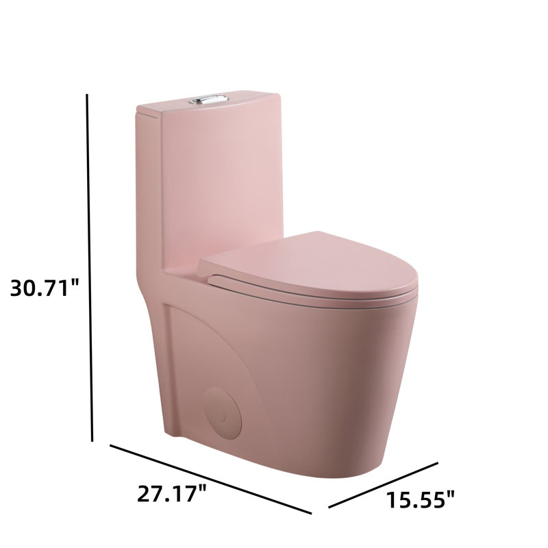 One-piece Toilet Siphon Dual Flush Water Saving Extra Long Comfort Height Floor Mount Matte , Pink