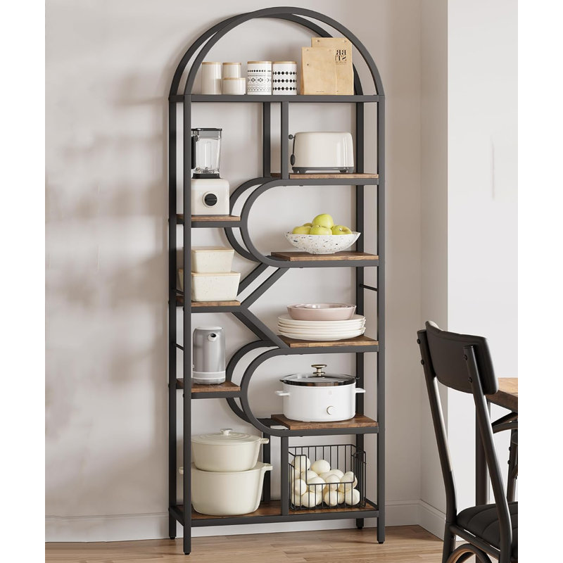 207.5cm H x 76.2cm W Metal Bookcase, Black/Brown