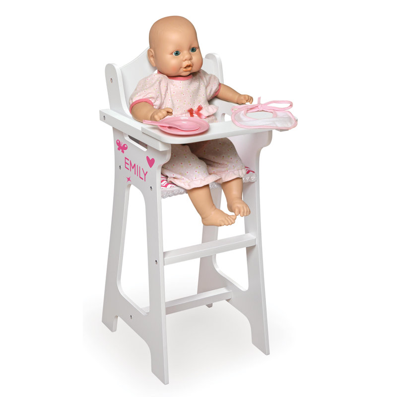 White and Pink Chevron Doll High Chair with Accessories