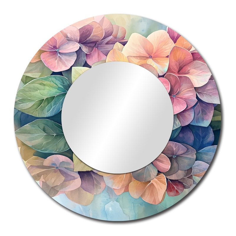 Abstract Hydrangea Summer Reflection I - Floral Decorative Mirror Wall Art - Printed On Metal, 29" x 29"