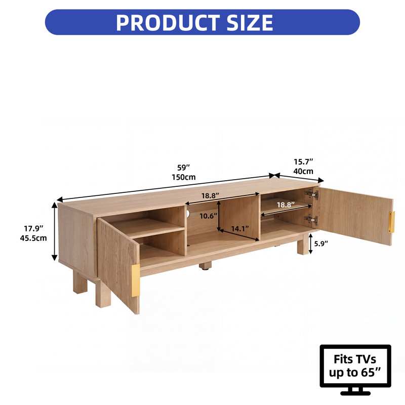 59"W Fluted TV Stands For Tvs Up To 65" With Power Outlets & Storage Compartments, Natural