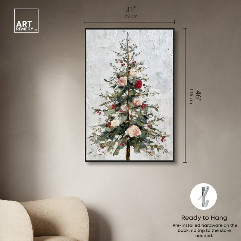 Décoration murale de Noël sur toile Festive Florals II par Art Remedy, cadre noir, 30 x 45, Structure noire
