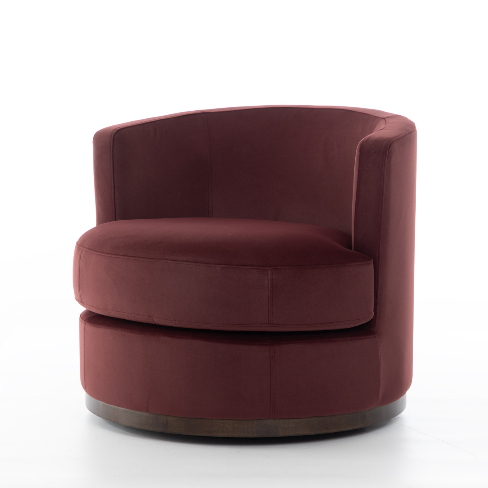 Arabella Swivel Barrel Chair, Merlot Rose Performance Mohair