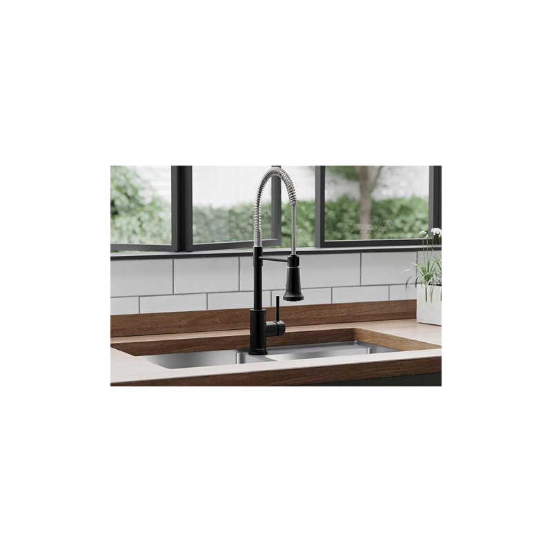 Avado Pull Down Single Handle Kitchen Faucet, Matte Black and Chrome