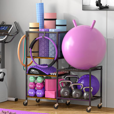 5 Tier Dumbbell Rack, Yoga Mat Storage Holder, Home Gym Storage Rack, Workout Equipment Storage Organizer, Weight Storage Holder Rack With Hooks And Wheels