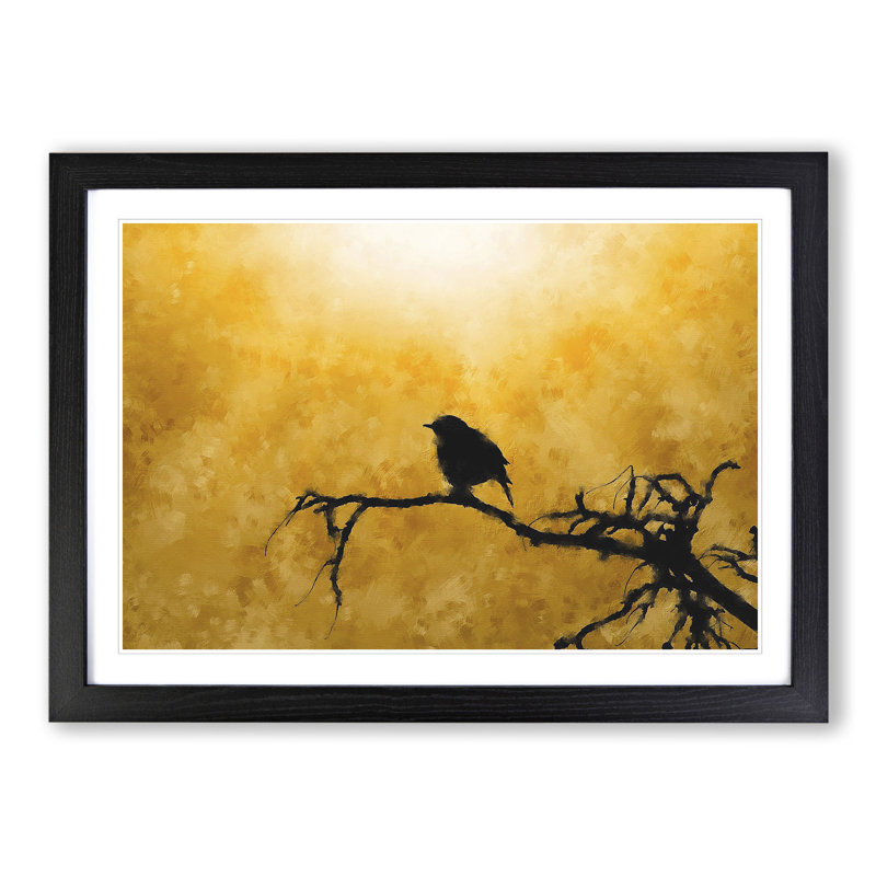 Bird at Sunset - Picture Frame Painting, 48cm H x 65cm W x 2cm D, Black Framed