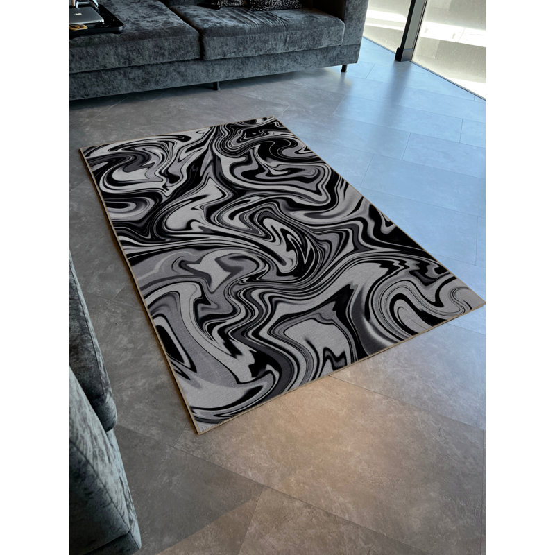 Tapis gris en polypropylène à imprimé numérique Yae, Rectangle 2 pi 8 po x 5 pi