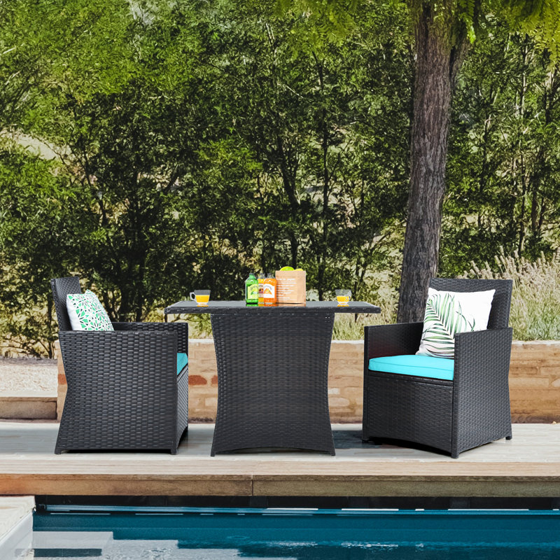 Ensemble bistro rectangulaire pour 2 personnes de 41 po de long avec coussins Altherr, Turquoise, H 28 po x l 41 po x P 25 po
