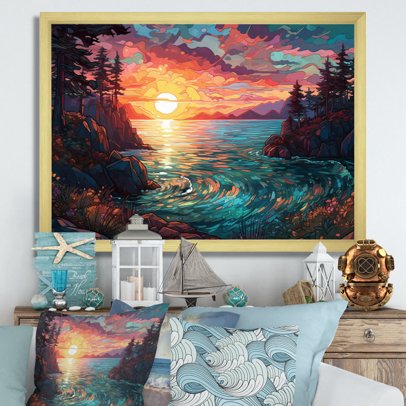 Lindenfield Rainbow Sky Shining On Lake I sur impression sur toile, H 12 po x l 20 po x P 1 po, Encadrement doré