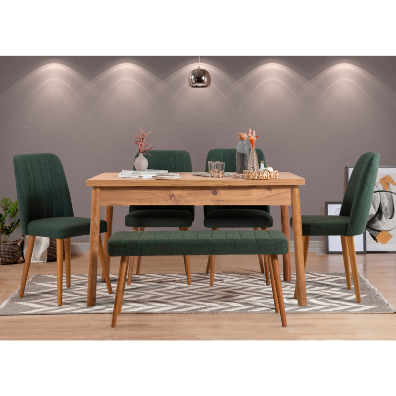 Ensemble de table et chaises de salle à manger élégant 6 pièces | 100% panneau de particules enduit de mélamine, table: 47,2 po x 30,3 po x 29,5 po | Chaises (4): 18,5 po x 35,4 po, hauteur du siège: 19,3 po | Structure en métal, 100% mousse de lin | Parfait pour les salles à manger modernes