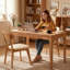 Bureau Mid-Century moderne en bois massif avec tiroirs et bords lisses pour bureau à domicile, salon, finition bois naturel-1245462289