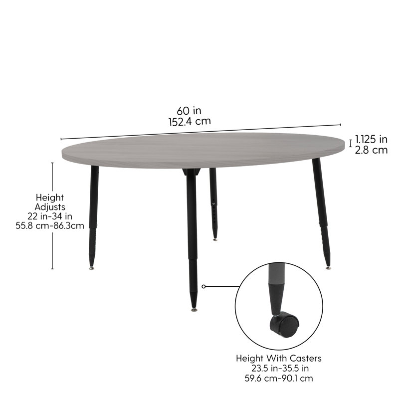 Table d'activité 48 po Adapte, 60 po x 36 po, Bois gris clair / noir