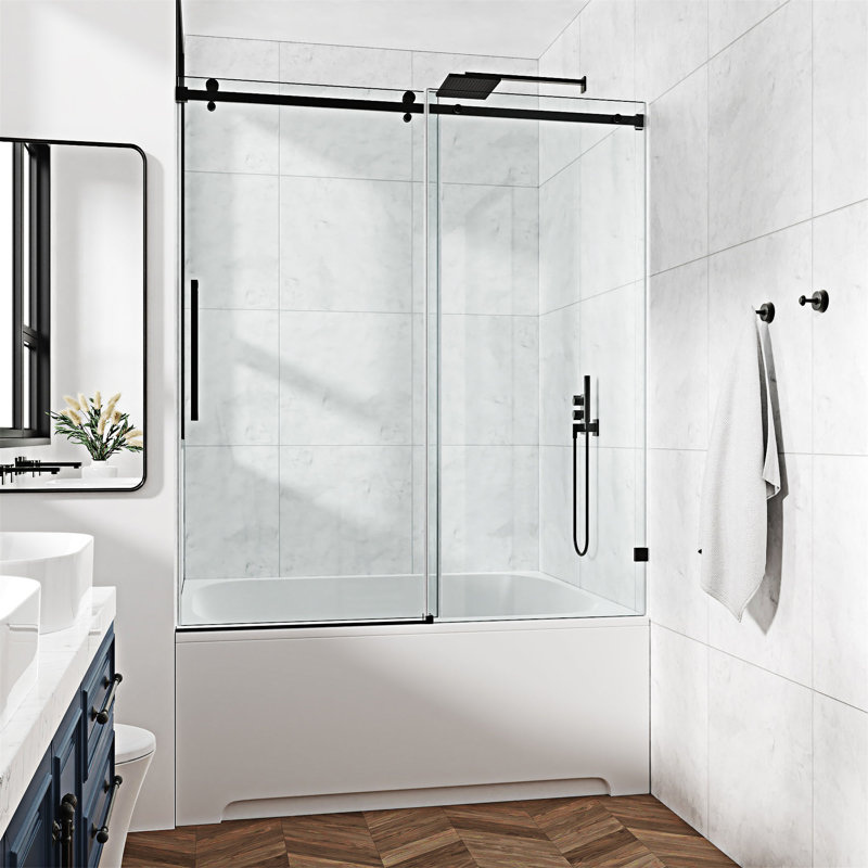 Porte de douche fixe et coulissante, Noir mat