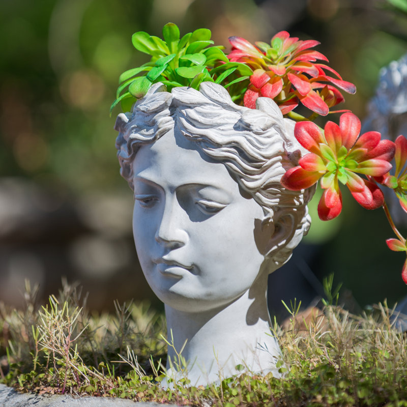 7x 11 Inch Indoor Outdoor Greek Style Head Planter, Home Wall Planter