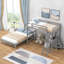 Lit superposé simple au dessus d'un lit double avec bureau intégré et trois tiroirs, gris