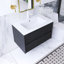 30 po W Meuble-lavabo mural simple en chêne foncé avec lavabo blanc