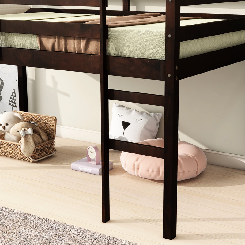 Lit mezzanine simple, fait de bois d'hévéa massif, plateforme 13, accès, lit de couleur de chambre à coucher amélioré, sécurisé, à lattes renforcées
