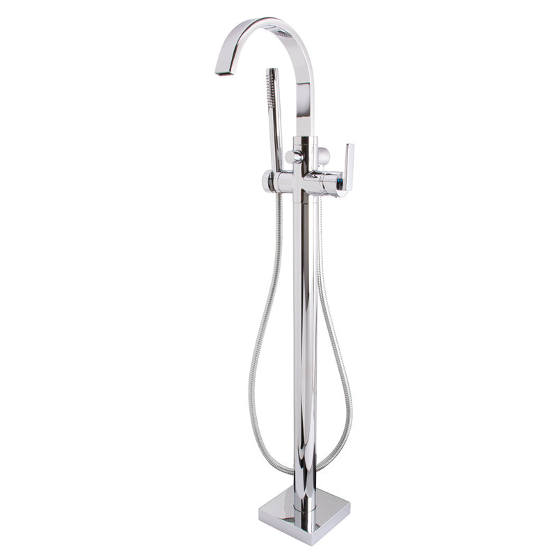 Polished Chrome Freestanding Tub Faucet with Handshower