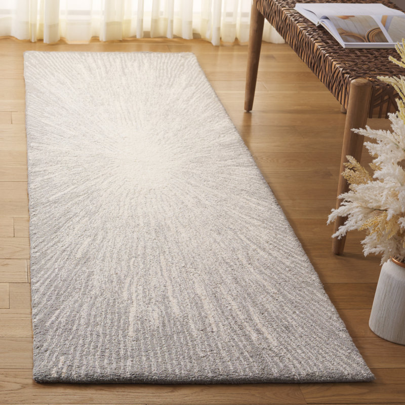 Hanayo Hand Tufted Wool/Cotton Rug in Silver/Ivory, Runner 2'3" x 8'
