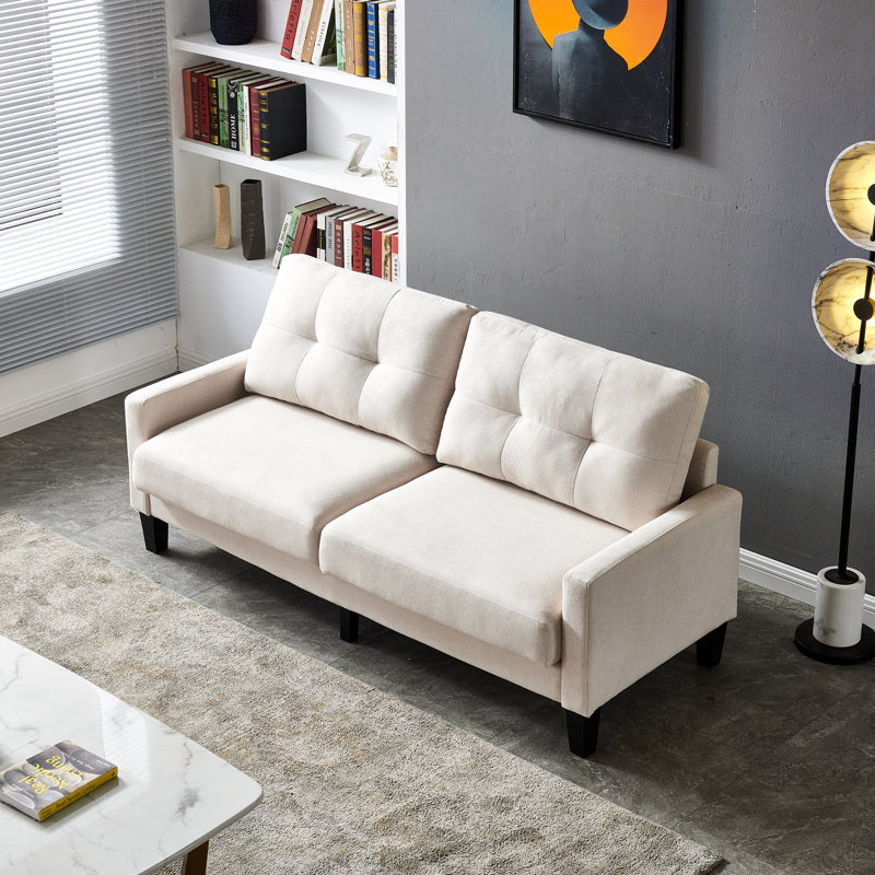 Mampre 191Cm Cotton Square Arm Sofa Bed, Cream