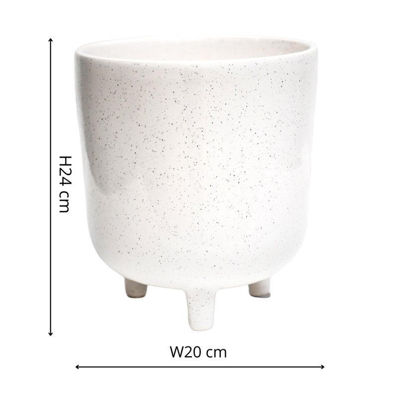Lecce Speckled Planter, White, 24cm H x 20cm W x 20cm D