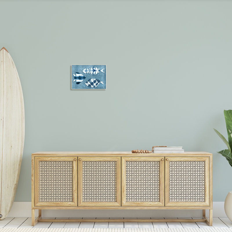 Abstrait silhouette de poisson bleu par Ziwei Li 928, Plaque murale, H 10 po x l 15 po x P 0,5 po