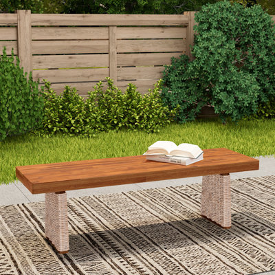 Banc d'extérieur en bois d'acacia 1 pièce, finition teck + osier brun