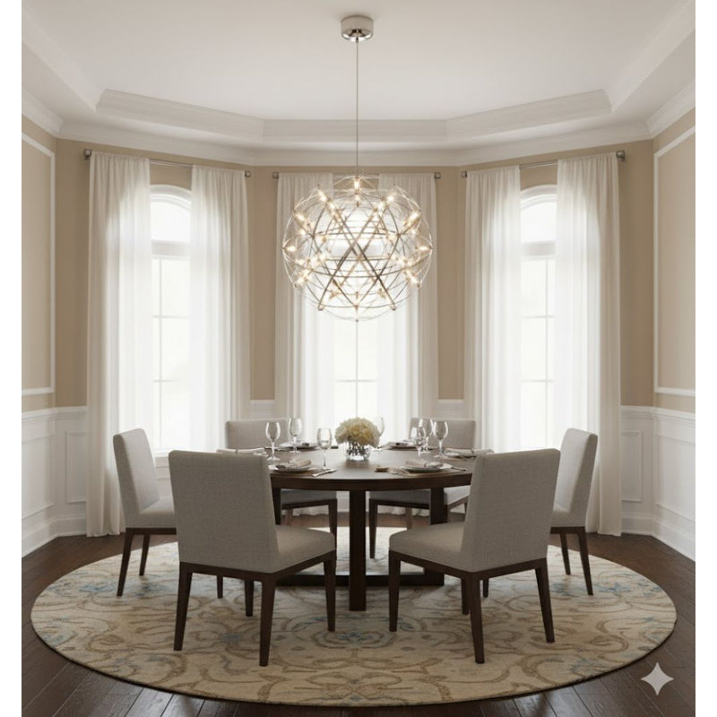 Mneke Modern LED Stainless Steel Globe Chandelier, 17.5" H x 17.5" W x 17.5" D