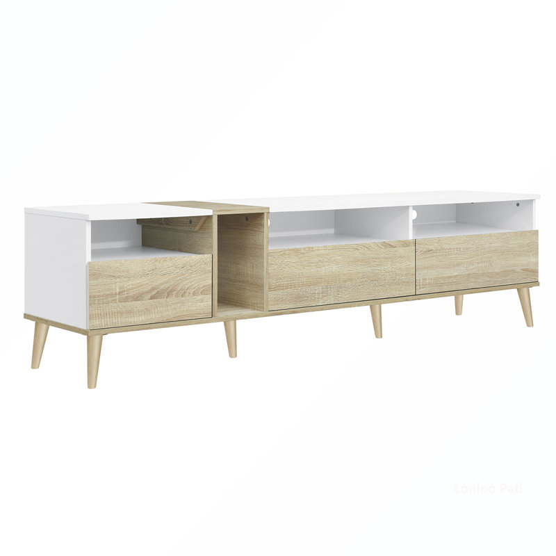Versatile Media Console Table with Multiple Shelves and Drawers for Living Room