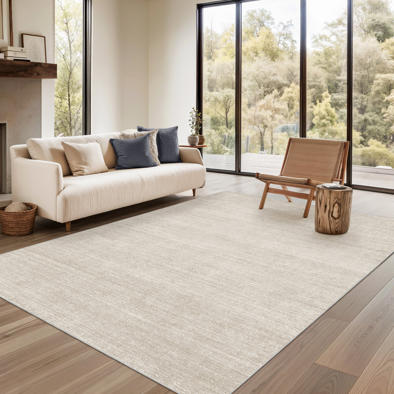 Tapis lavable à rayures rétro antidérapant (beige), Rectangle 4pi x 6 pi, Beige
