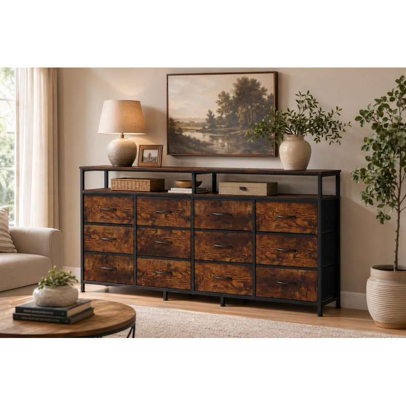 160 cm W Chest of 12 Drawers, Brown