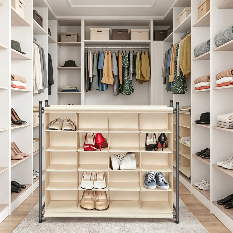 Range-chaussures empilable à 20 cubes, range-chaussures autoportant pour entrée, chambre à coucher, placard, appartement, toile beige