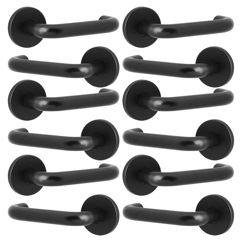 6x Urfic Return Metal Lever Latch Door Handles Set Rose Internal, External, Black Rose
