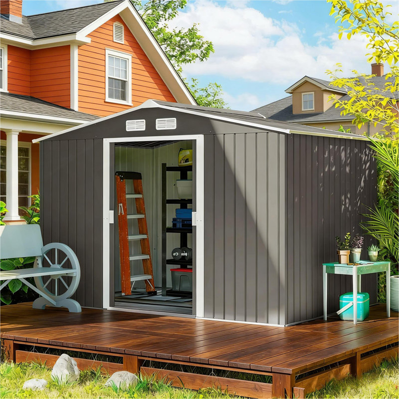 Remise de rangement spacieuse en métal pour outils de jardin, Light Gray