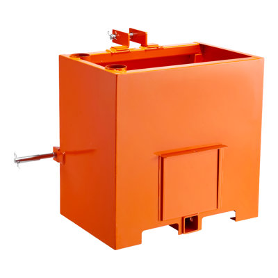Ballast Box, 3-Point Category 1 Tractor Ballast of 800 lbs Capacity, with Standard 2 Inch Hitch Receiver, Heavy-Duty Steel 5 ft³ Large Volume Durable Loader Attachment with Sliding Door, Orange
