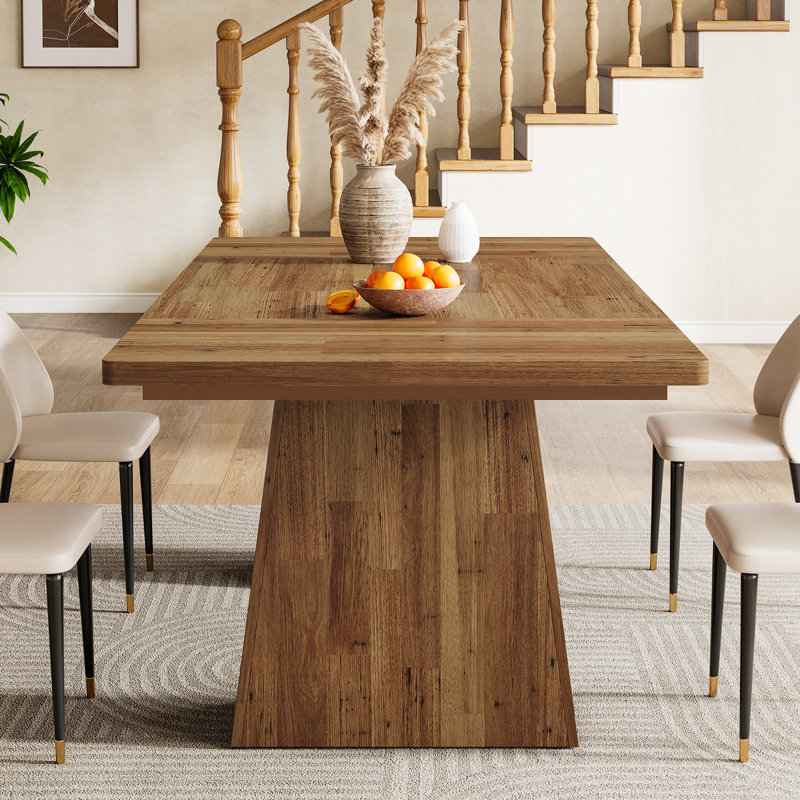 63" Light Brown Modern Farmhouse Dining Table, Rectangular Kitchen Dinner Table for Dining Room, Large Kitchen Table for 4-6 People