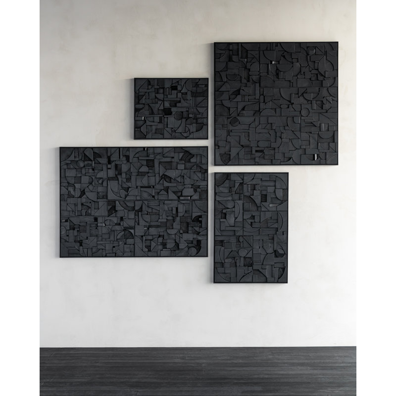 Handmade Solid Wood Wall Décor, 36" H x 47" W x 2" D, Black