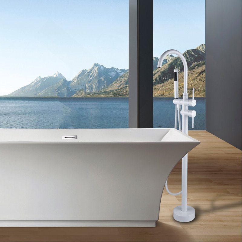 Freestanding Bathtub Faucet with Hand Shower, White